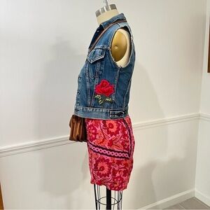 Vintage 1960s Levi Big E Jean jacket vest with embroidery rose detail